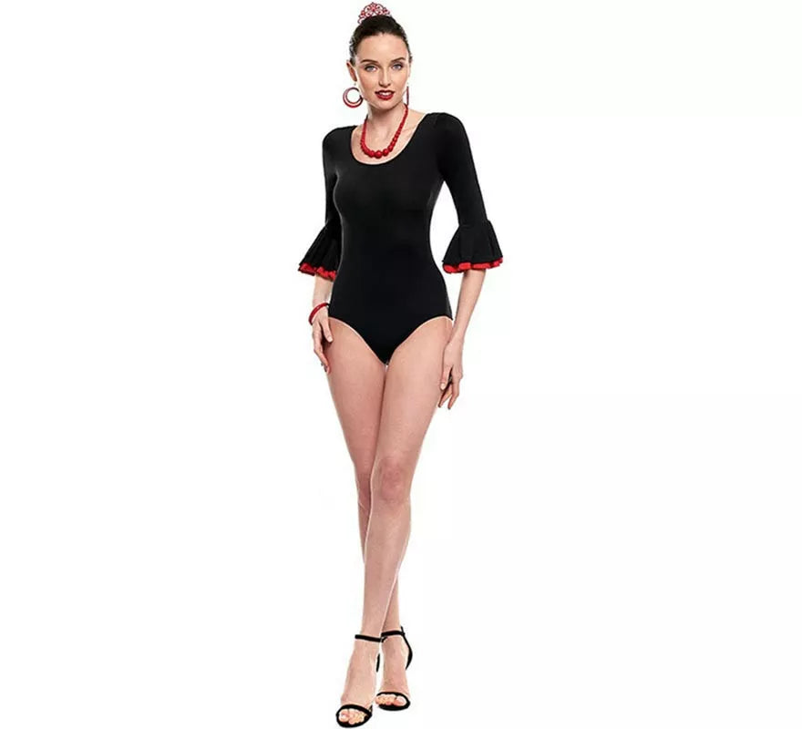 Translation missing: de.Body o maillot Sevillana con Volante negro y rojo para mujer