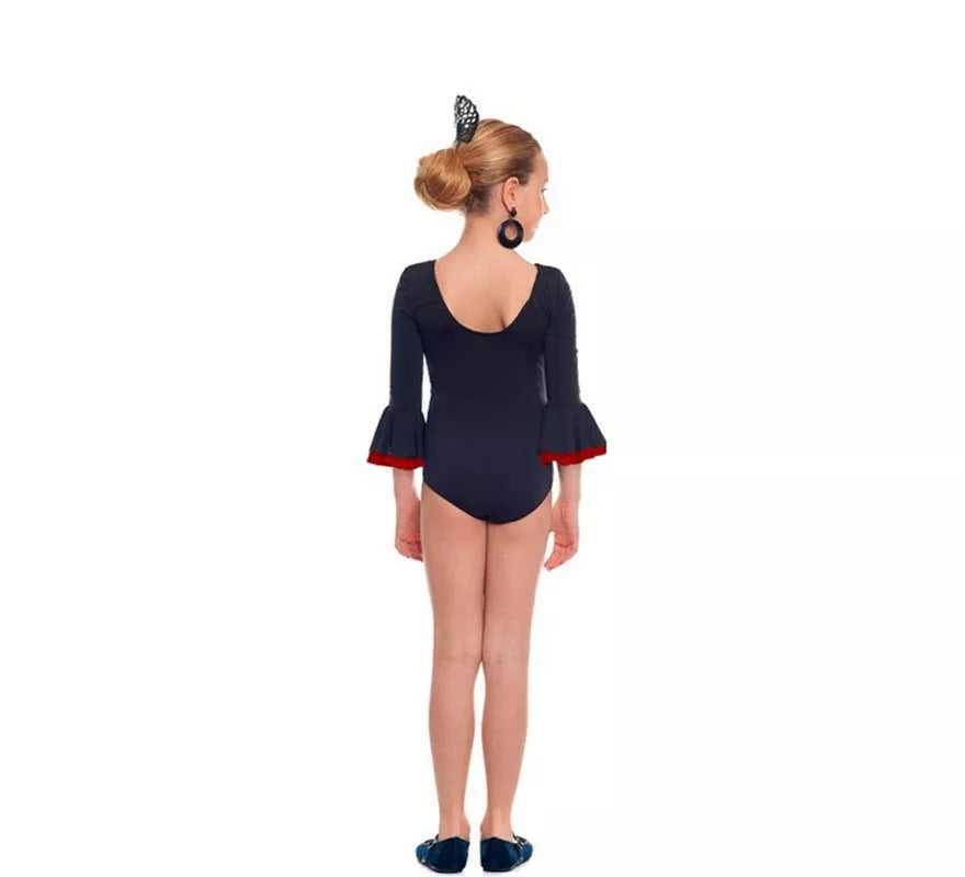 Translation missing: de.Body o maillot Sevillana con Volante negro y rojo para niña