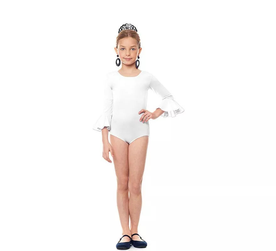 Translation missing: de.Body o maillot Sevillana Licra con Volante blanco para niña
