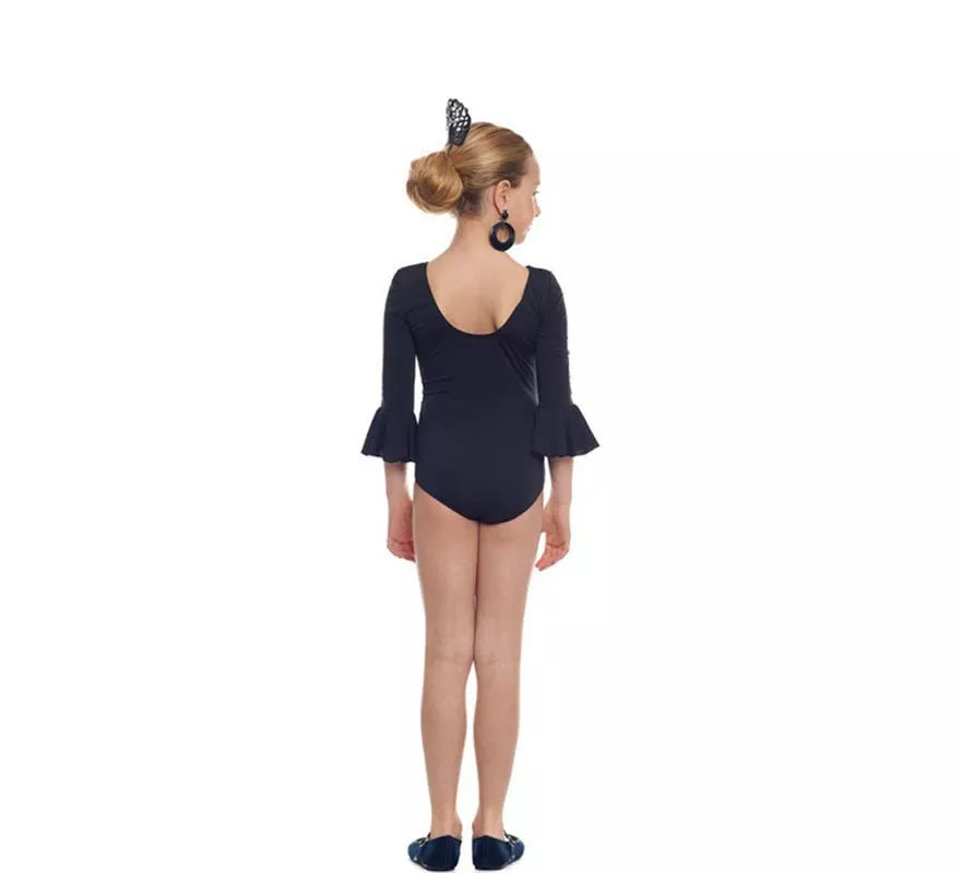 Translation missing: de.Body o maillot Sevillana Licra con Volante negro para niña