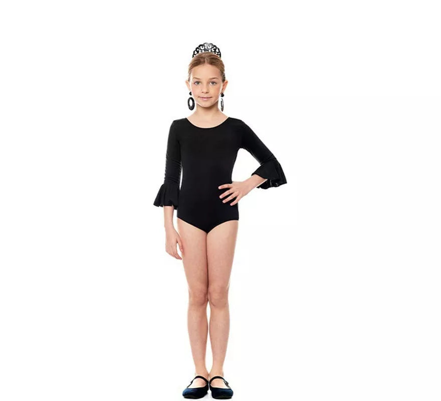 Translation missing: de.Body o maillot Sevillana Licra con Volante negro para niña
