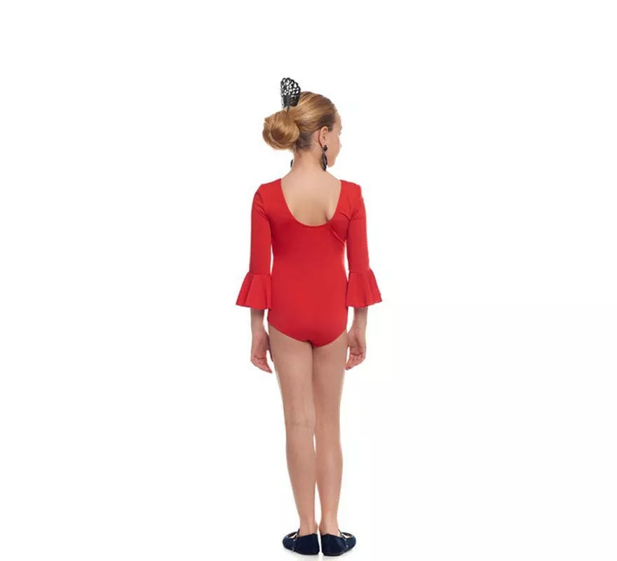 Translation missing: de.Body o maillot Sevillana Licra con Volante rojo para niña