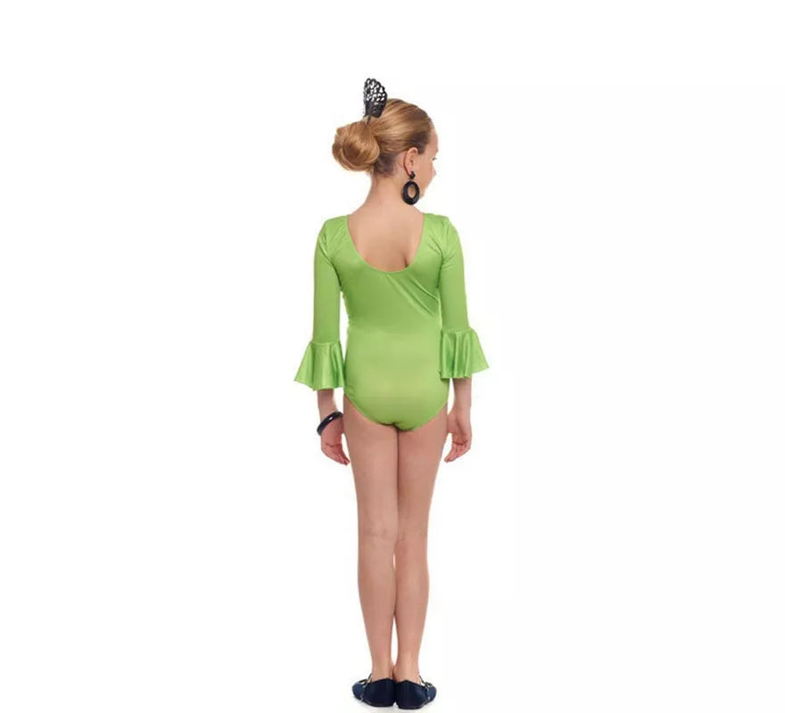 Translation missing: de.Body o maillot Sevillana Licra con Volante verde para niña