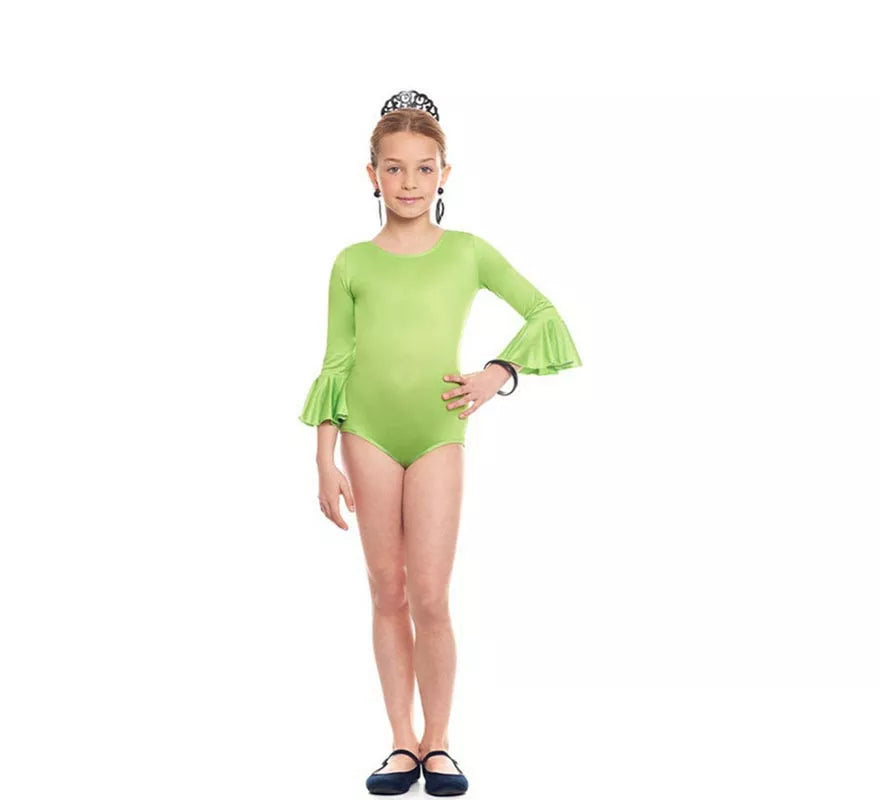 Translation missing: de.Body o maillot Sevillana Licra con Volante verde para niña