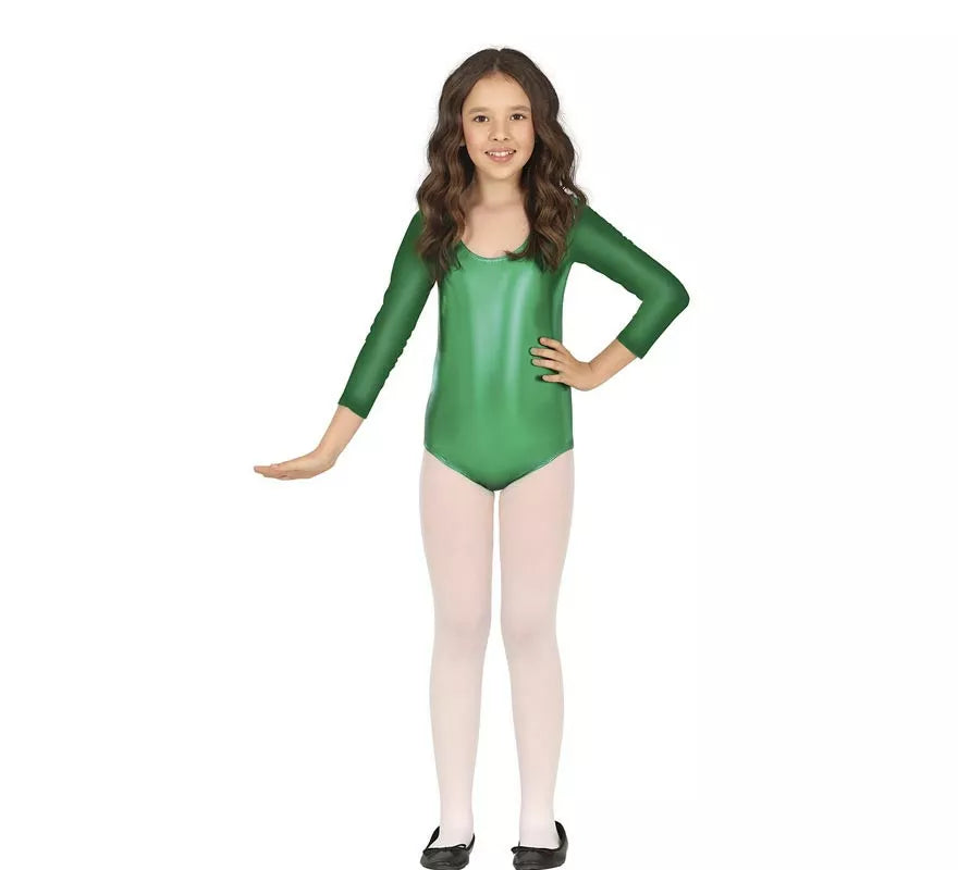 Body o Maillot Verde Metalizado manga larga para niños