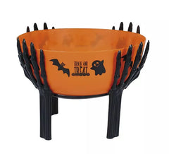 Orangefarbene Schale mit Totenkopf-Händeauflage 26x18 cm