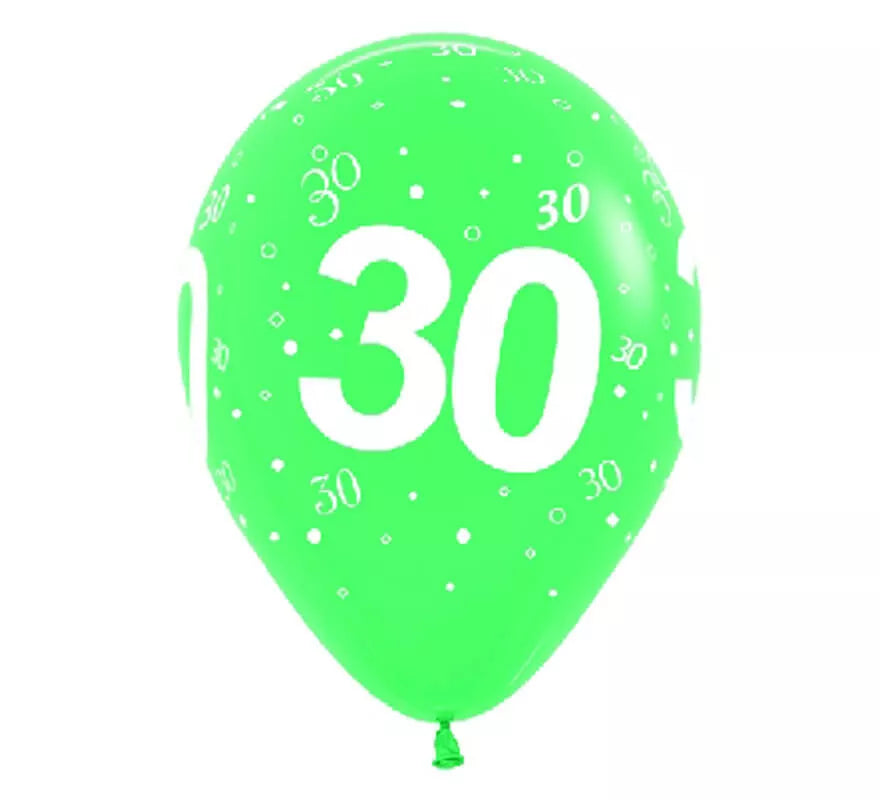 Translation missing: de.Bolsa de 10 Globos de látex con el número 30 serigrafiado