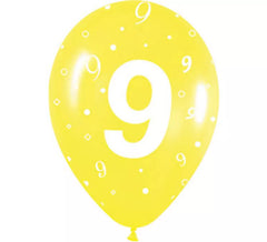 Beutel mit 10 Latexballons mit der Nummer 9 Siebdruck 30cm