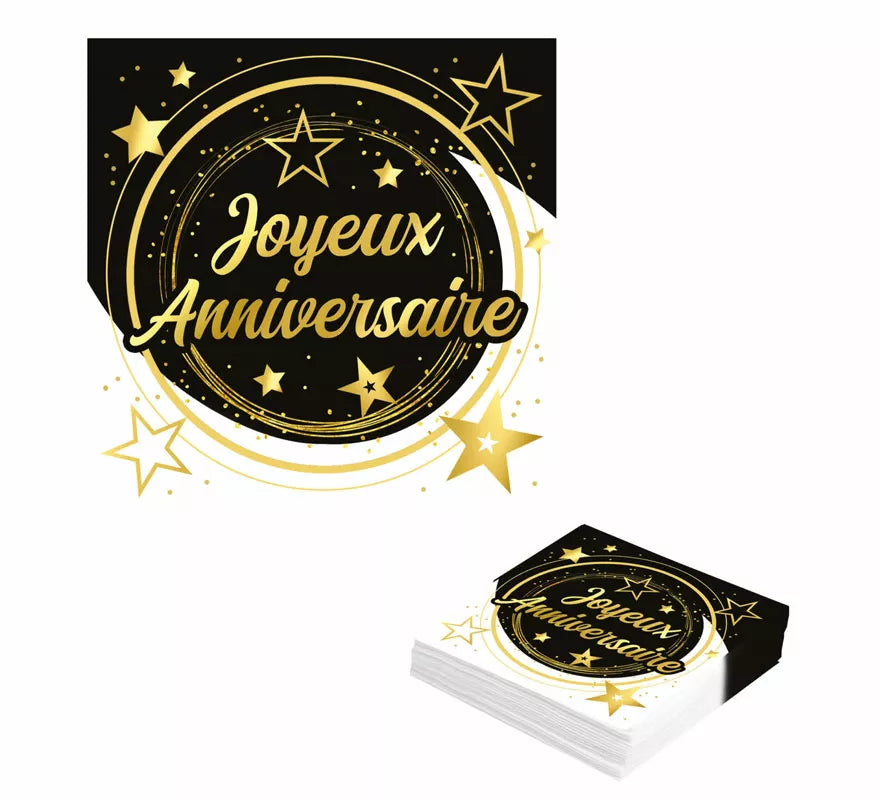 Translation missing: de.Bolsa de 12 Servilletas Joyeux Anniversaire de 33X33 cms