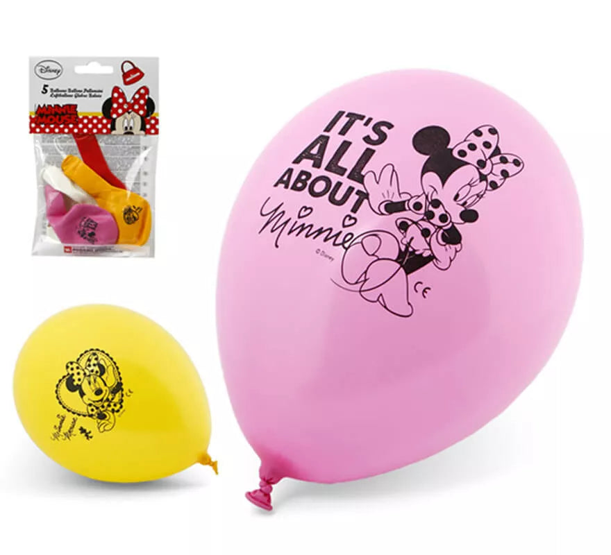 Translation missing: de.Bolsa de 5 Globos de Minnie colores surtidos de 23 cm
