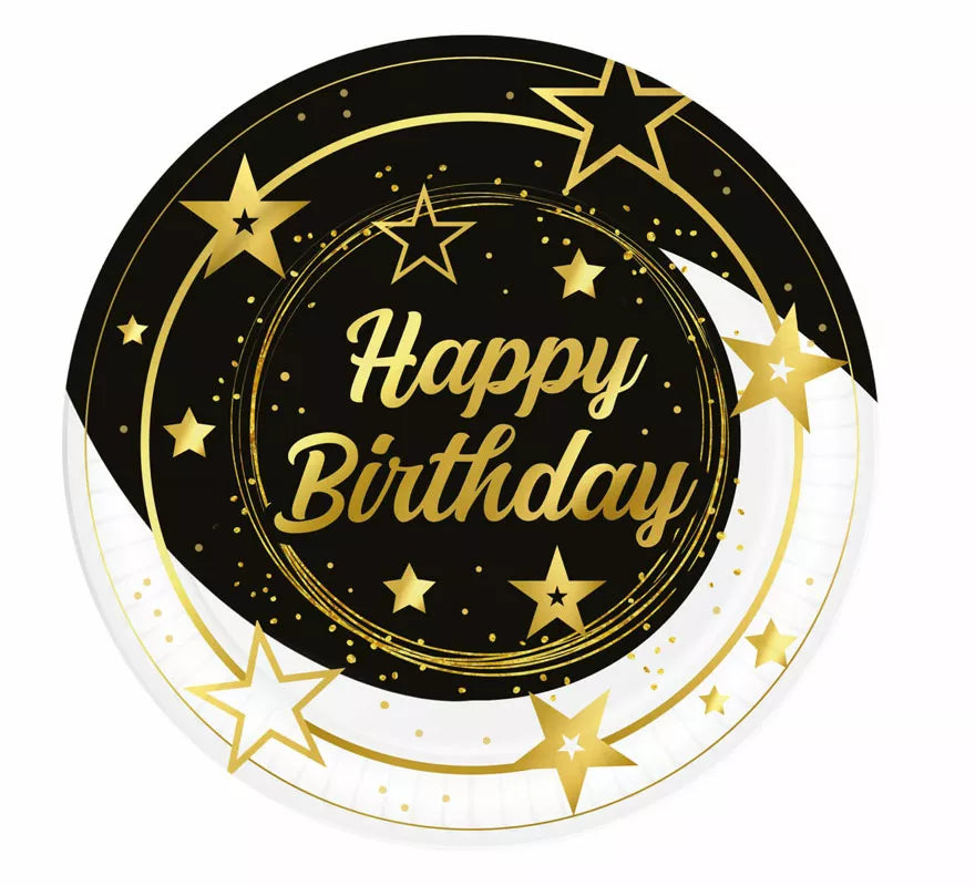 Bolsa de 6 Platos Happy Birthday de 23 cms