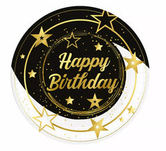 Beutel mit 6 Happy Birthday Tellern von 23 cm