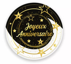 Beutel mit 6 Joyeux Anniversaire Tellern von 23 cm