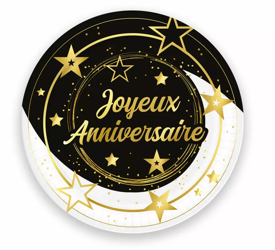 Translation missing: de.Bolsa de 6 Platos Joyeux Anniversaire de 23 cms