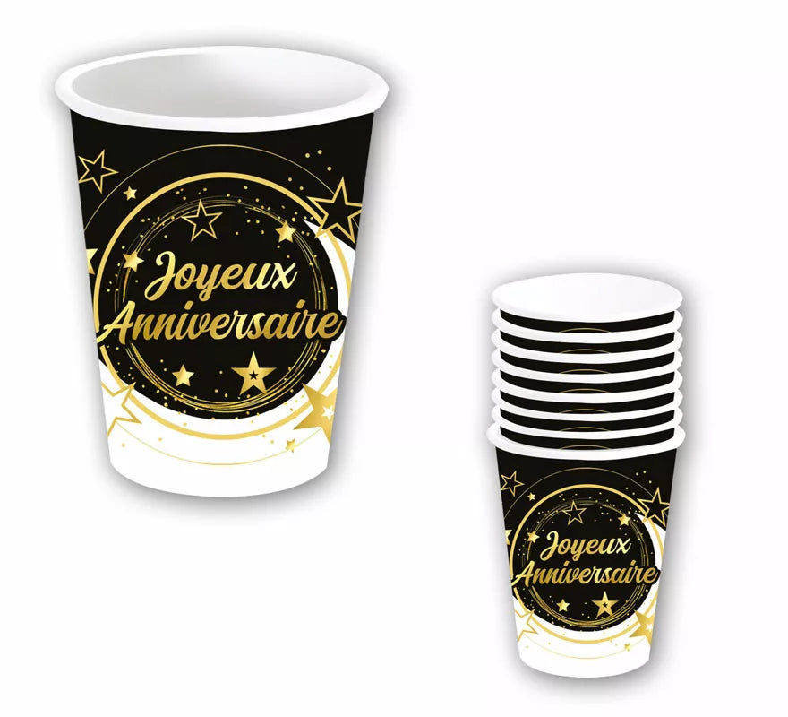 Translation missing: de.Bolsa de 6 Vasos Joyeux Anniversaire de 240 ml-9 cms