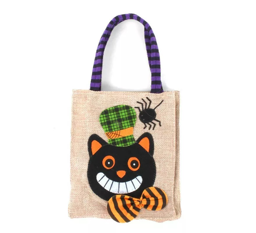 Translation missing: de.Bolsa para dulces Gato sonriente de Lino de 20x15 cm
