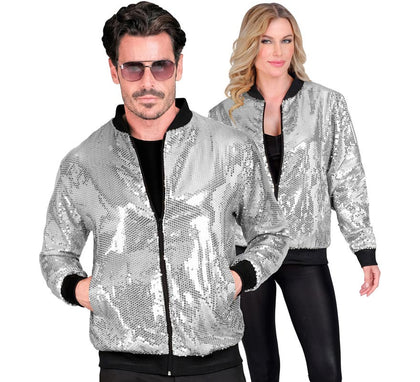 Bomber Fiesta plateado con lentejuelas para adulto
