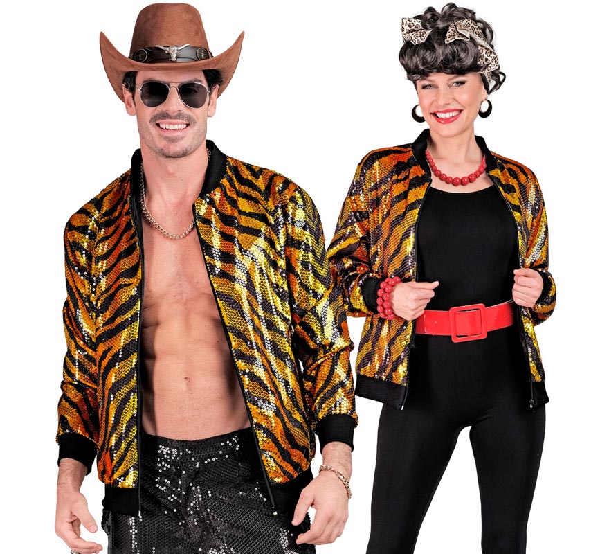 Bomber Moda a rayas dorado con lentejuelas para adulto