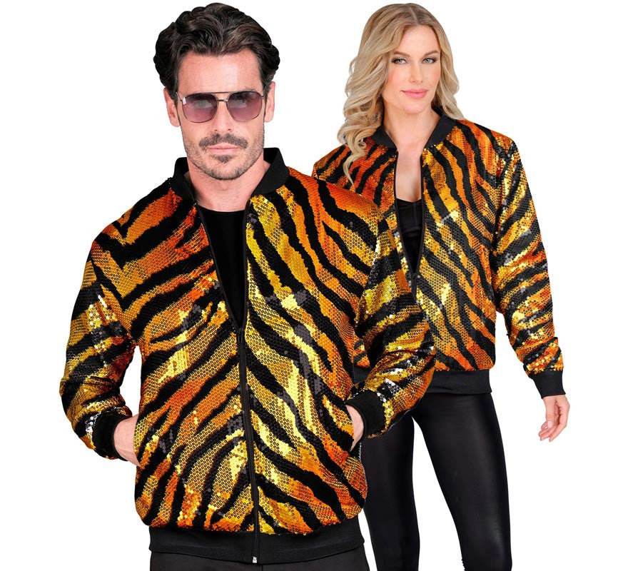 Bomber Moda a rayas dorado con lentejuelas para adulto
