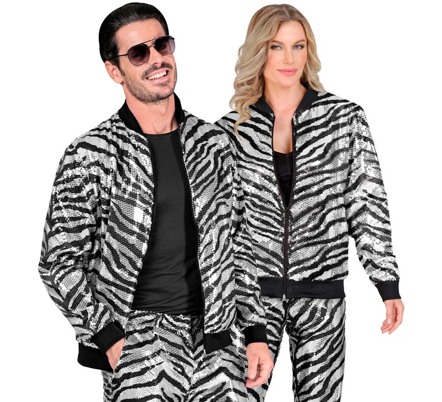 Translation missing: de.Bomber Moda a rayas plateado con lentejuelas para adulto