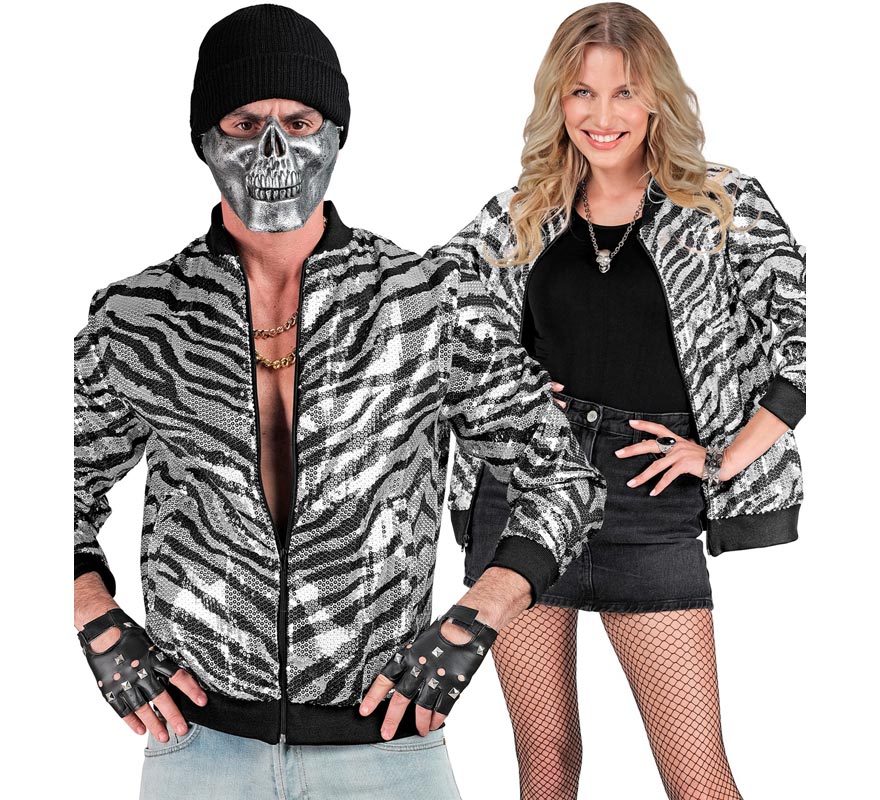 Translation missing: de.Bomber Moda a rayas plateado con lentejuelas para adulto