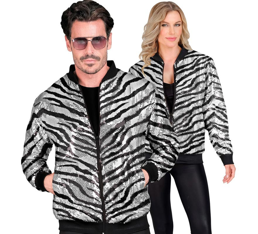 Translation missing: de.Bomber Moda a rayas plateado con lentejuelas para adulto