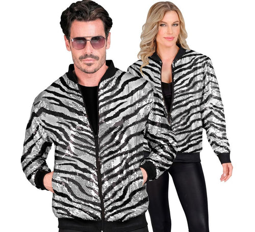 Bomber Moda a rayas plateado con lentejuelas para adulto