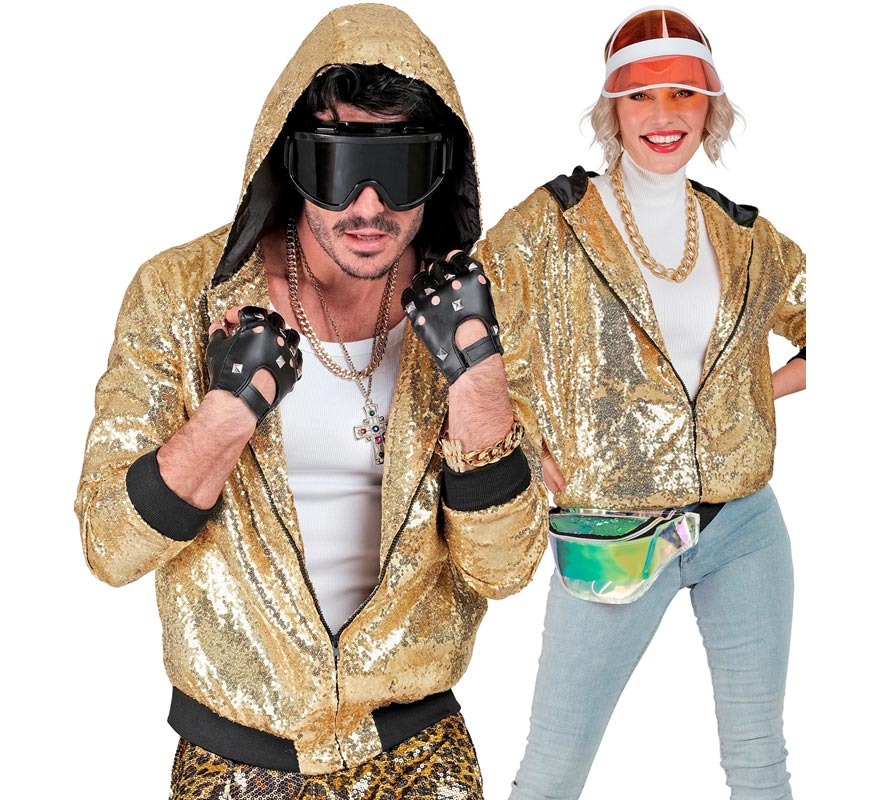 Translation missing: de.Bomber Moda dorado con capucha y lentejuelas para adulto
