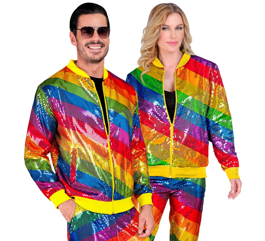 Translation missing: de.Bomber Moda franjas multicolor con lentejuelas para adulto