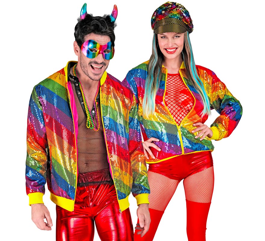 Translation missing: de.Bomber Moda franjas multicolor con lentejuelas para adulto