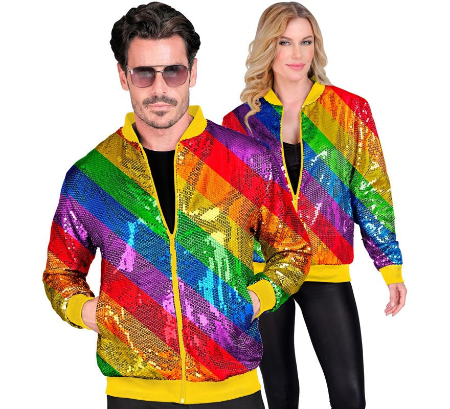 Translation missing: de.Bomber Moda franjas multicolor con lentejuelas para adulto