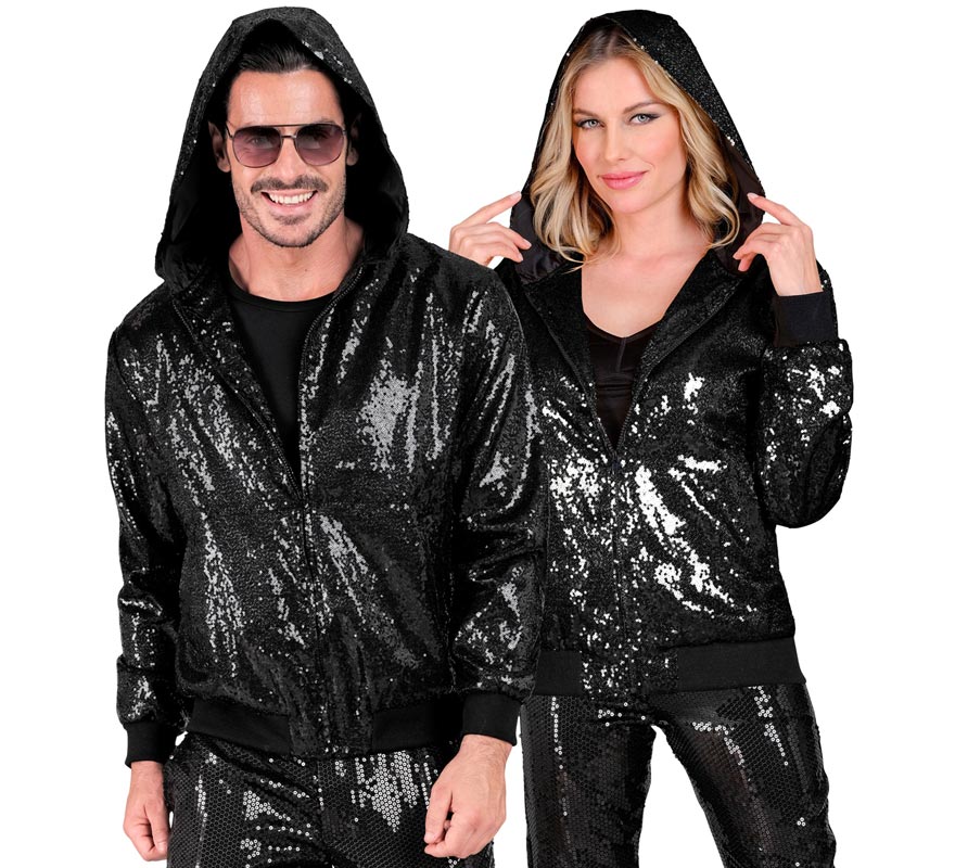 Translation missing: de.Bomber Moda negro con capucha y lentejuelas para adulto