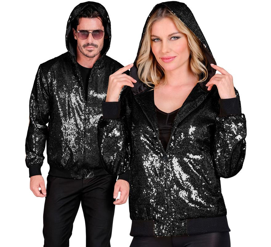 Translation missing: de.Bomber Moda negro con capucha y lentejuelas para adulto