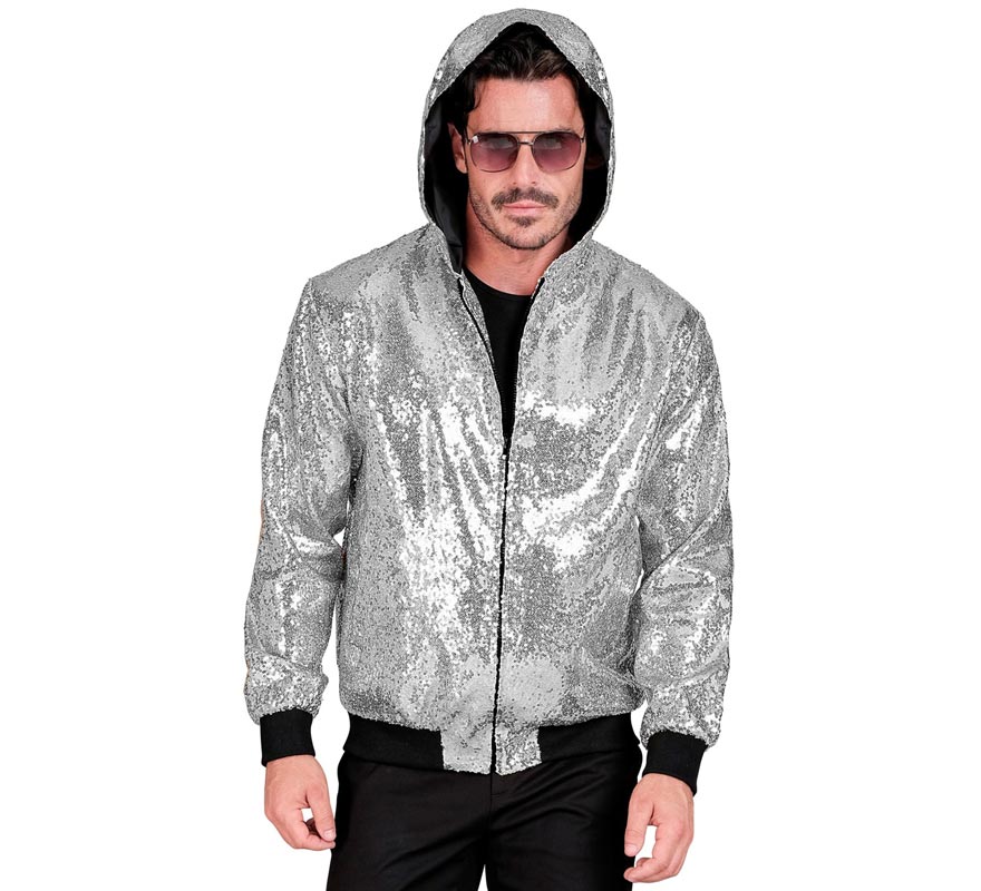 Translation missing: de.Bomber Moda plateado con capucha y lentejuelas para adulto