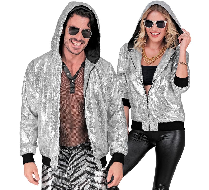 Translation missing: de.Bomber Moda plateado con capucha y lentejuelas para adulto