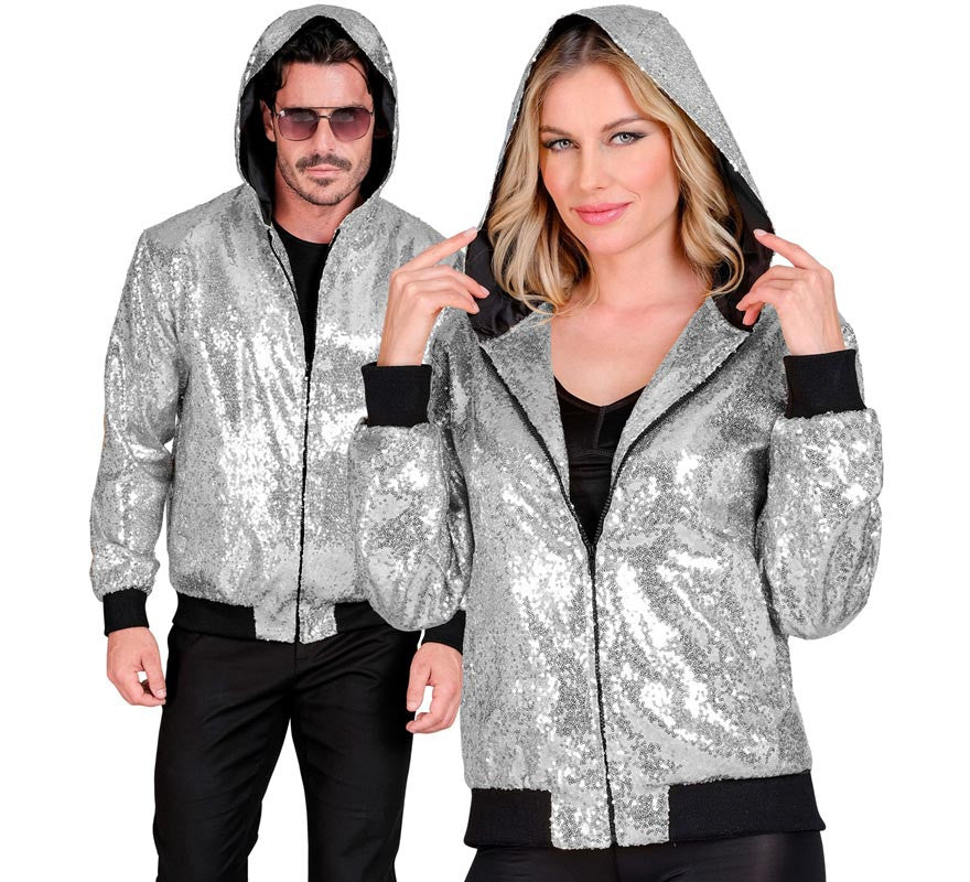 Translation missing: de.Bomber Moda plateado con capucha y lentejuelas para adulto