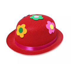 Clown-Bowlerhut mit erwachsenen Filzblumen
