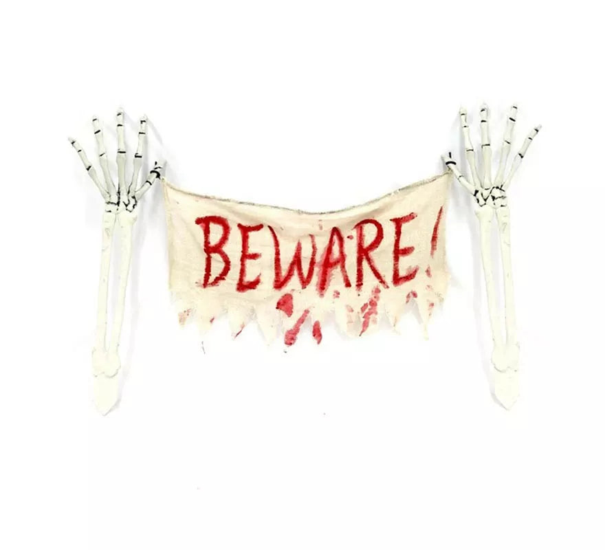 Translation missing: de.Brazo Esqueleto con Cartel Beware de 44x70 cm