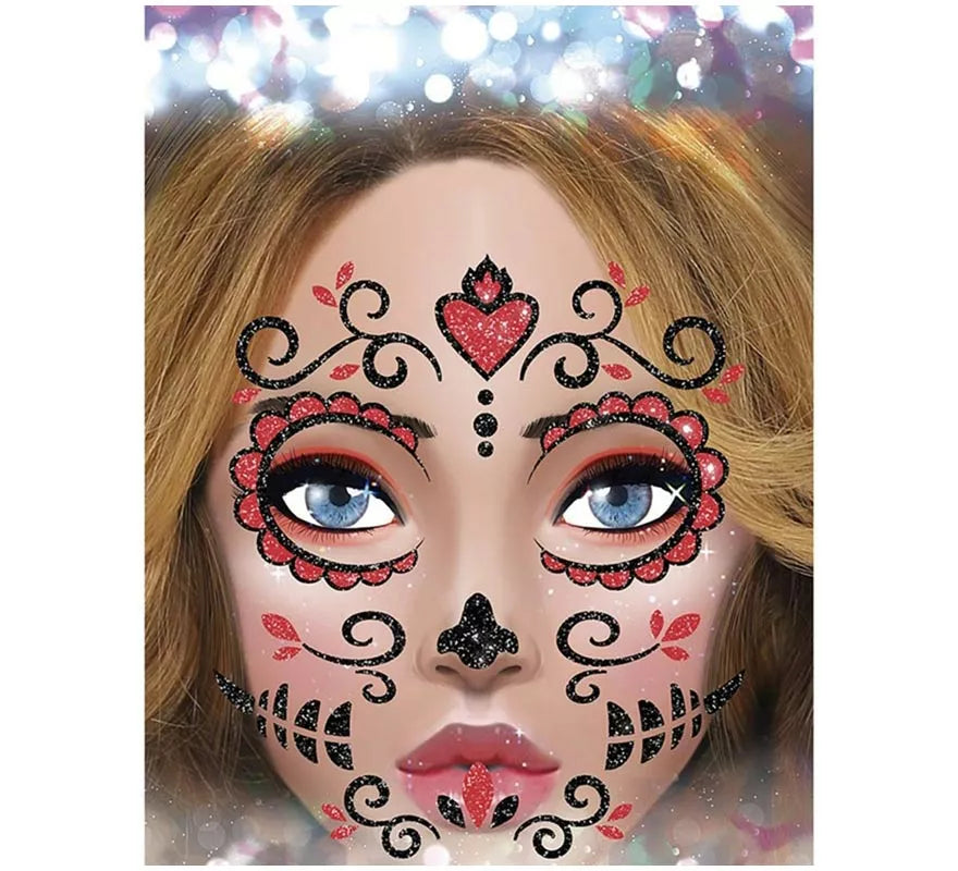 Brillantina Facial Catrina rojo de 20x20 cm