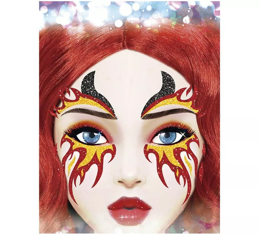 Brillantina Facial Fuego y Cuernos de 20x20 cm
