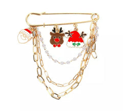 Weihnachtsfiguren-Brosche mit 8x8 cm langer Kette