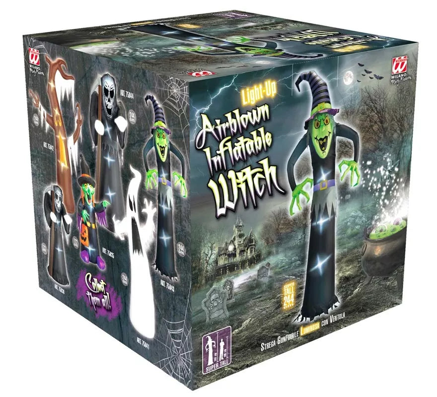 Bruja Auto Hinchable de Halloween con Iluminación de 244 cm