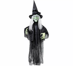 Sprechendes Hexen-Mobile mit leuchtenden Augen und Geräuschsensor, 60 cm