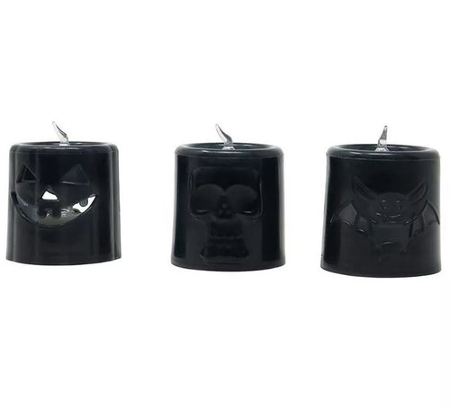 Caja de 12 Velas Naranja y Negra con Luz de 4.5X4.5 cm