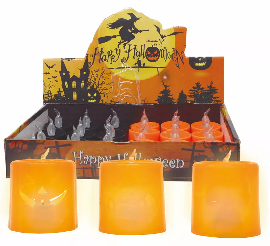 Translation missing: de.Caja de 12 Velas Naranja y Negra con Luz de 4.5X4.5 cm
