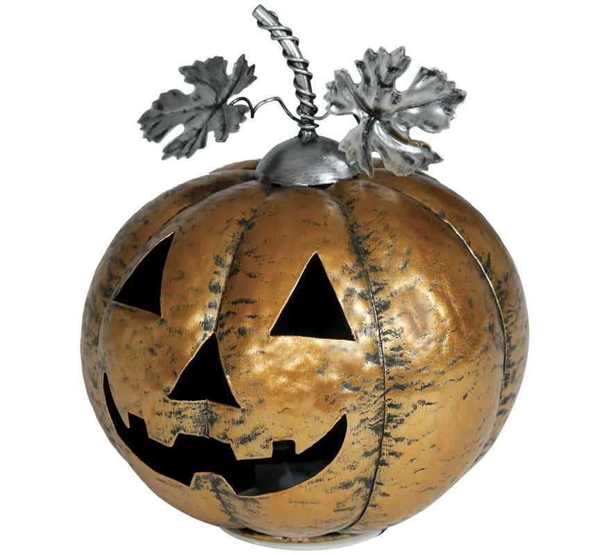 Calabaza Metálica oro con Luz 16 cm