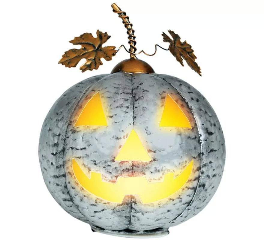 Translation missing: de.Calabaza Metálica plata con Luz 16 cm