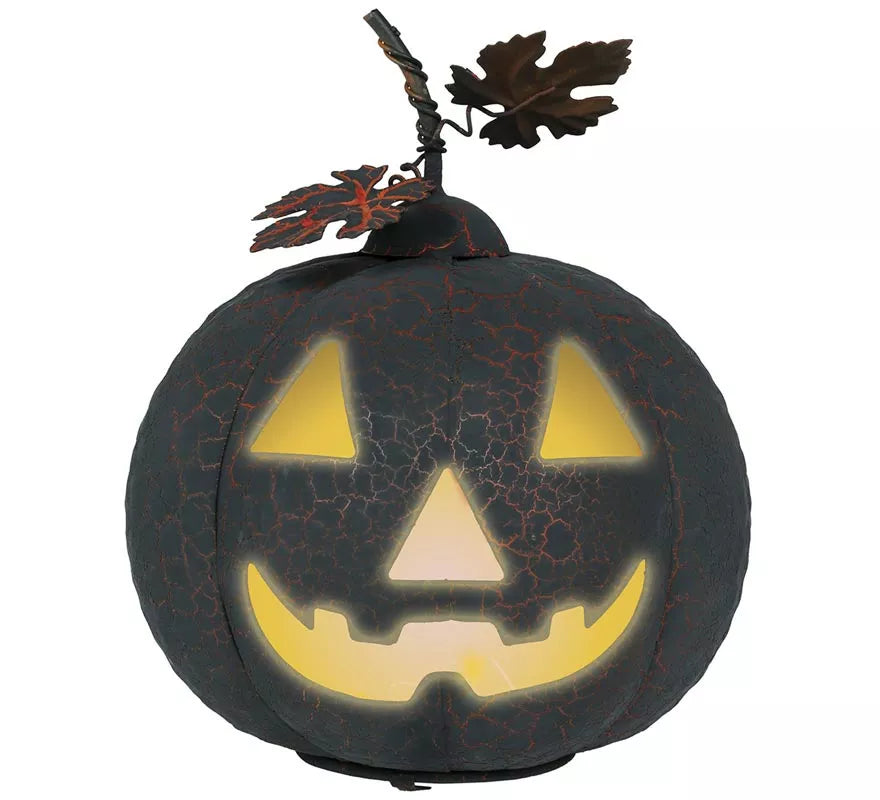 Translation missing: de.Calabaza negra y naranja de Metal con Luz de 20 cm