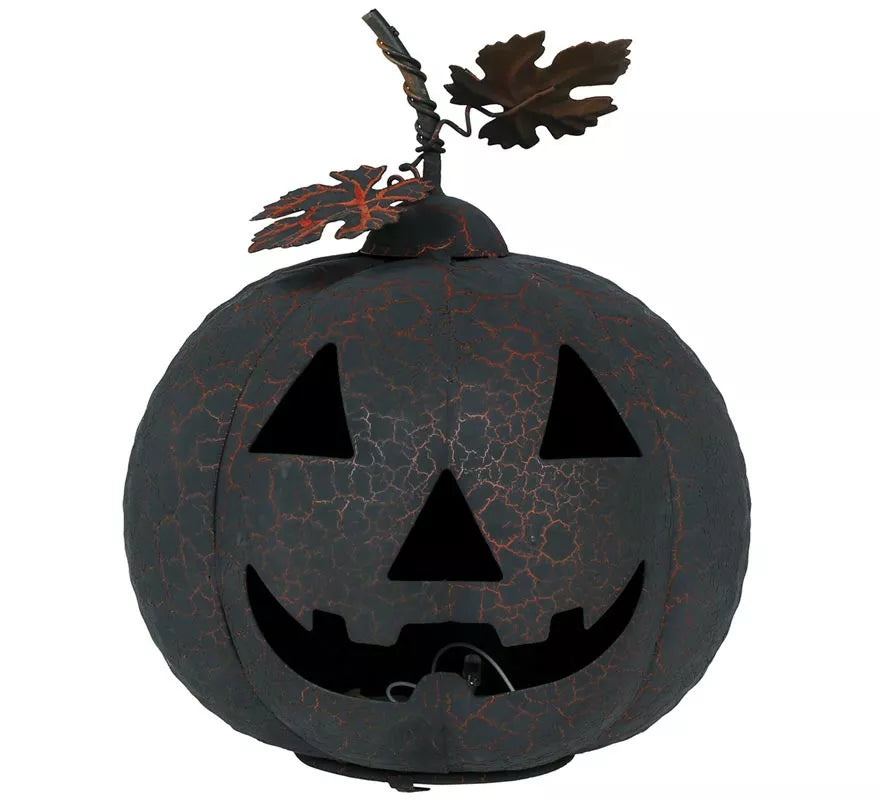 Translation missing: de.Calabaza negra y naranja de Metal con Luz de 20 cm