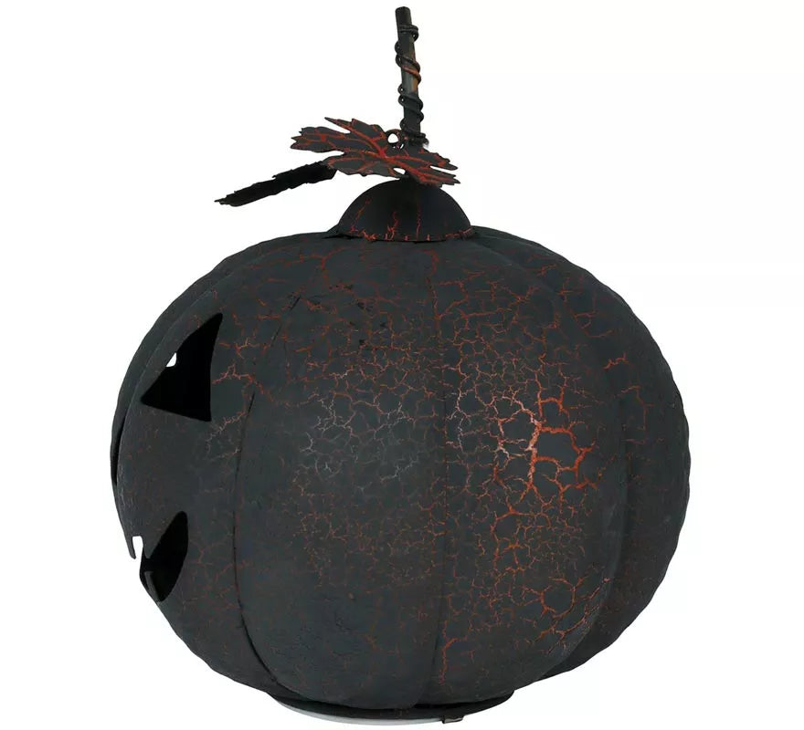 Translation missing: de.Calabaza negra y naranja de Metal con Luz de 20 cm